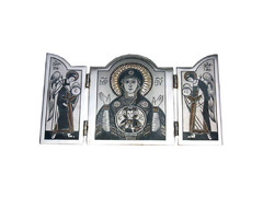 Серебряная икона-складень «Богоматерь Знамение с Архангелами»